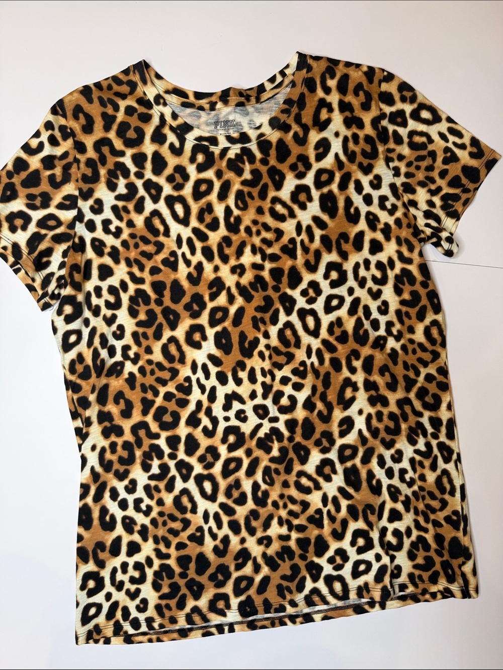 Leopard Print Crew Neck Tee - Black and Tan Animal Print